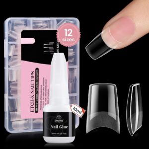 Beetles Gel Nail Tips Medium Square With Nail Glue, 12Sizes 288Pcs Half Cover Press On Nails Half Matte Gel Tips False Nails for Gel Art Soak Off Nail Extension Acrylic Nails