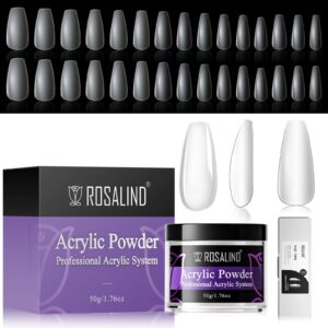 ROSALIND 300PCS Full Matte Medium Coffin Nail Tips with Clear Acrylic Nail Powder for Women