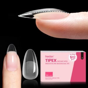 Beetles Tipex Instant Apex Nail Tips, 512Pcs Oval Medium Pre-building Pre-Sculpted and Pre-etched Acrylic Nail Tips Full Cover Press-on False Nail Extension Building Gel Gifts for Women
