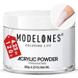 MODELONES 4.23oz White Nail Acrylic Powder Professional Big Capacity Nail Art Powder for Nail Extension