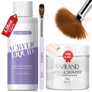 SAVILAND Acrylic Powder and Liquid Set with #12 Acrylic Nail Brush for Nail Extension Carving Home DIY