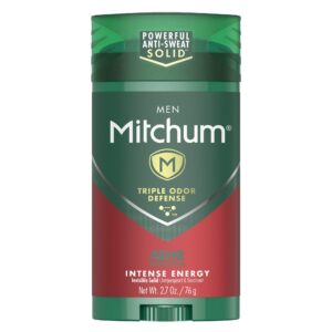 Mitchum Men’s Deodorant, Antiperspirant Stick, Triple Odor Defense Invisible Solid, 48 Hr Protection, Dermatologist Tested, Intense Energy, 2.7 Oz (Pack of 1)