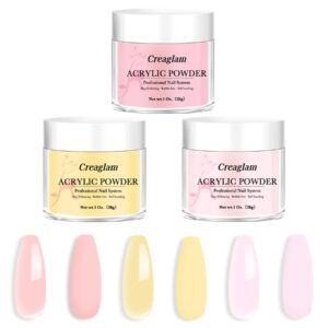 Creaglam Professional Acrylic Powder for Nail: Large Capacity 3 Colors Pink Tulle Wax Yellow Festival Bloom Acrylic Nail Powder Polymer for Carving Nails – 28g 3D French Nail Manicure Extension