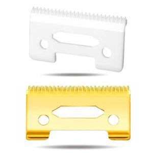 WAHFOX 2 PCS Professional 2 holes replacement blades moving blade for Wahl 5 Star Series Magic Clip Hair Clippers with stagger-tooth Ceramic blade (White+Gold)