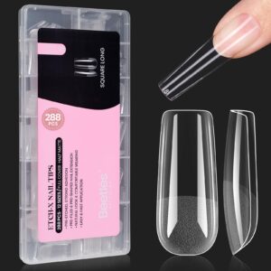 Beetles Gel Nail Tips Long Square 12 Sizes, 288Pcs Pre Shaped Half Matte Press On Nails Gelly Tips False Nails for Gel Nail DIY Art Nail Extensions Acrylic Nails Gift
