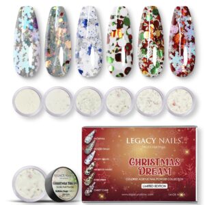 Legacy Nail Acrylic Powder Collections – 6 Colors Professional Nail Art Powder Set Manicure DIY for Dip & Acrylic Nail Extensions (CHRISTMAS DREAM COLLECTION)
