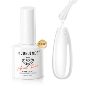 modelones Base Coat, 10ml Hema-Free No Wipe Base Coat Gel Nail Polish Hypoallergenic Clear Color Long Lasting Glossy for Weak Nails Protect Soak Off Home Salon Girls Woman Manicure U V/LED Needed