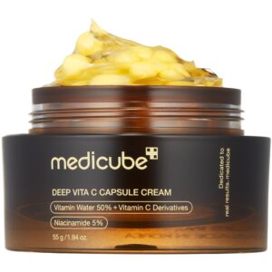 medicube Deep Vitamin C Golden Capsule Face Moisturizer – Liposome Capsules For Wrinkles, Skin Radiance – Transparent Gel for Glow Hydration – Korean Skin Care 1.94 oz