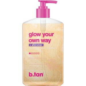 b.tan Clear Gradual Self Tan Gel | Glow Your Own Way Shimmer – Sunkissed Golden Bronze, Transfer Free, Best Extender, Moisturizing, Non Toxic Sunless Tanning Lotion, No Fake Tanner Smell, 16 Fl Oz
