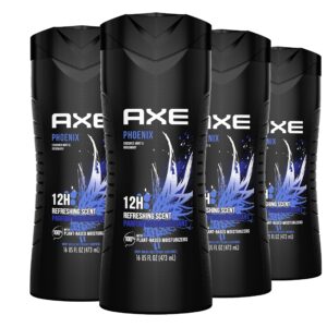 AXE Body Wash Phoenix 12h Refreshing Scent Crushed Mint & Rosemary 4 count Men’s Body Wash with 100% Plant-Based Moisturizers 16 oz