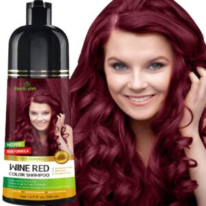 Herbishh Hair Color Shampoo – Magic Dye for Gray Hair, Long Lasting Color in Minutes, 3-In-1, Ammonia-Free, 500 Ml (Wine Red)