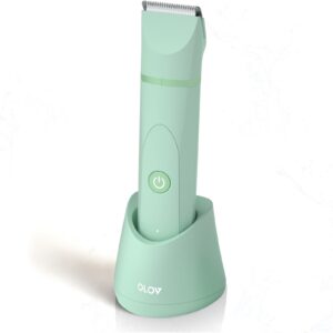 OLOV Electric Body Hair Trimmer – Groin Trimmer for Men – Bikini Trimmer Women – Wet/Dry Shaver Groomer, Replaceable Ceramic Blade Heads, USB Recharge Dock, Waterproof Hygiene Razor, Green