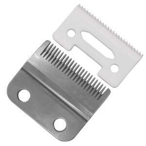 Professional 2-Hole Stagger Tooth Replacement Blades Set #2161, 1 Carbon Steel Fixed Fade Blade, 1 Ceramic Moving Cutter Blade, Compatible with Wahl 5 Star Series Magic Clip Hair Clippers(Silver)