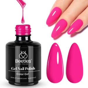 Beetles Gel Nail Polish, 1 Pcs 15ml Hot Pink Gel Polish Soak Off Nail Art Manicure Salon DIY Uv Nail Design for Girls