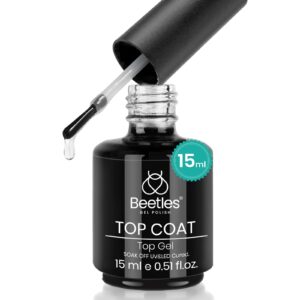 beetles Gel Polish No Wipe Gel Top Coat – Clear Color Top Coat Gel Nail Polish Shine Finish and Long Lasting, Soak Off Nail Lamp, 15ml Gift for Girls