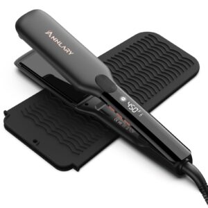 Annlary 1.75 Inch Flat Iron Hair Straightener with Resistant Silicone Mat Pouch, Professional Ceramic Ionic Dual Voltage Straightener with Anti-Iron Silicone for Less Frizz, Shinier & Smoother Hair