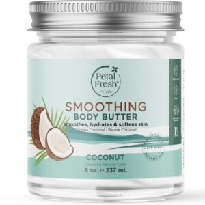 Petal Fresh Pure Smoothing Coconut Body Butter, Organic Argan Oil, Shea Butter, Intense Hydration, For All Skin Types, Natural Ingredients, Vegan and Cruelty Free, 8 oz