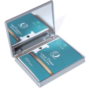 Makeup Mirror with Facial Oil Blotting Paper Sheets – Bamboo Charcoal 100 Counts, Silver Compact Folding Cosmetic Travel Mirror