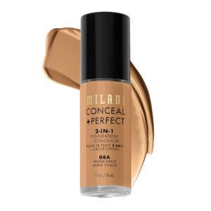 Milani Conceal + Perfect Liquid Foundation – Warm Sand (1 Fl. Oz.), Cruelty-Free, Water-Resistant, Full Coverage, Long-Lasting, 45 Shades
