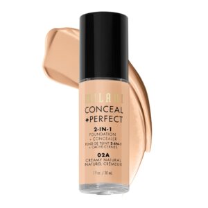 Milani Conceal + Perfect 2-in-1 Foundation + Concealer – Creamy Natural (1 Fl. Oz.) Cruelty-Free Liquid Foundation – Cover Under-Eye Circles, Blemishes & Skin Discoloration for a Flawless Complexion