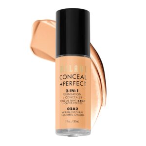 Milani Conceal + Perfect 2-in-1 Foundation + Concealer – Warm Natural (1 Fl. Oz.) Cruelty-Free Liquid Foundation – Cover Under-Eye Circles, Blemishes & Skin Discoloration for a Flawless Complexion