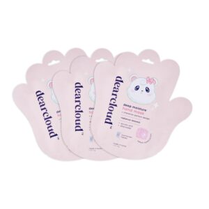dearcloud Deep Moisture Hand Mask – Glycolic Acid & Shea Butter – Hand Mask for Dry Cracked Hands – Peach Honeysuckle (3 Pairs/ 6 Gloves)