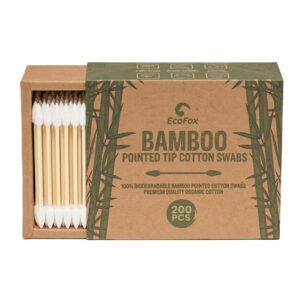 Precision Tip Cotton Swabs 200 Count | Organic & Biodegradable Pointed Cotton Buds | 100% Eco-Friendly & Natural | Perfect for Makeup, Fine Cleaning, Art