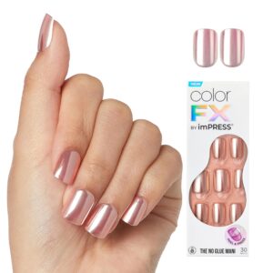KISS colorFX by imPRESS Press On Nails, The EASIEST NO GLUE Mani, Pink with Chrome Effect, Short Squoval, NEW & IMPROVED Adhesive, Includes 30 Fake Nails, Prep Pad, 1 Manicure Stick, 1 Mini Nail File
