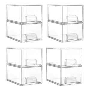 Vtopmart 8 Pack Clear Stackable Storage Drawers, 4.4” Tall Acrylic Bathroom Makeup Organizer,Plastic Storage Bins For Vanity, Undersink, Kitchen Cabinets, Pantry, Home Organization