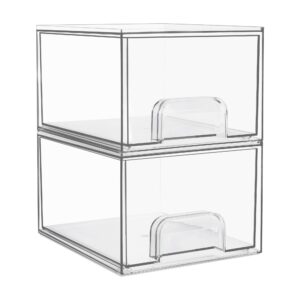 Vtopmart 2 Pack Clear Stackable Storage Drawers, 4.4” Tall Acrylic Bathroom Makeup Organizer,Plastic Storage Bins For Vanity, Undersink, Kitchen Cabinets, Pantry, Home Organization
