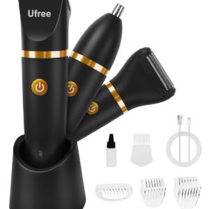 Ufree Body Hair Trimmer for Men, Manscape Ball Pubic Hair Trimmer, 3 in 1 Body Grooming Kit for Groin, Waterproof Body Electric Shaver Razor, Grooming for Face and Body, Gifts for Men, Black