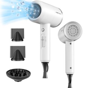 SHRATE Lightweight Ionic Hair Dryer with Diffuser – Powerful 1800W Blow Dryer for Fast Drying – Professional Low Noise Mini Hair Dryer for Travel, Gifts, Hair Styling