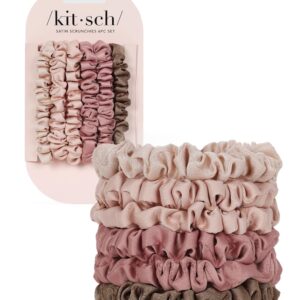 Kitsch Satin Scrunchies for Women – No Crease Hair Ties for Girls | Scrunchies For All Hair Types and Textures, Perfect for Day or Night – 6 Pcs, Terracotta