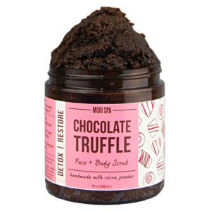 Mojo Spa Chocolate Truffle Face and Body Scrub | Cocoa, Vanilla Scent | Detoxifying Sugar Based Exfoliator | 10 oz