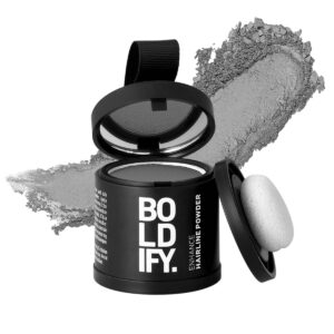 BOLDIFY Hairline Powder (LARGE, 10g) – Root Touch Up Hair Color for Gray Coverage – Bald Spot Concealing Hair Powder for Women & Men – 48-Hour Stain-Proof – Gray