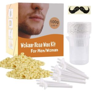 Wokaar Nose Wax Kit | 100 g Wax, 30 Applicators (15-20 Uses) | Nose & Ear Hair Removal for Men and Women | Safe & Easy Hair Remover | Painless & Fast Removal in 3 Mins