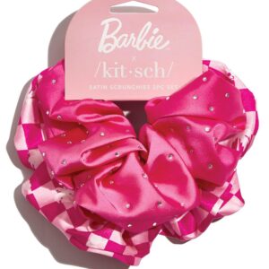 Barbie x Kitsch Satin Brunch Scrunchies – Softer Than Silk Hair Ties for Women & Girls | Stylish 2pc Set (Barbie Pink)