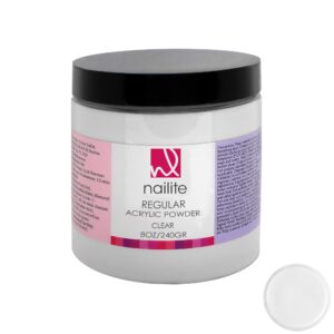 Nailite Regular – Professional Acrylic Powder for Nail Extension> Slow Setting System> EMA Formula and Non-Yellowing Effect – Clear (8 Oz.)