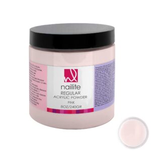 Nailite Regular – Professional Acrylic Powder for Nail Extension> Slow Setting System> EMA Formula and Non-Yellowing Effect – Pink (8 Oz.)