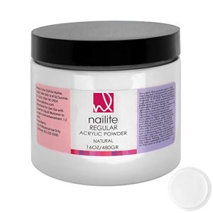 Nailite Regular – Professional Acrylic Powder for Nail Extension> Slow Setting System> EMA Formula and Non-Yellowing Effect – Natural (16 Oz.)