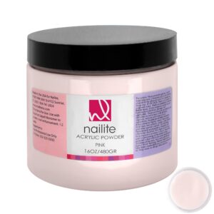 Nailite Regular – Professional Acrylic Powder for Nail Extension> Slow Setting System> EMA Formula and Non-Yellowing Effect – Pink (16 Oz.)