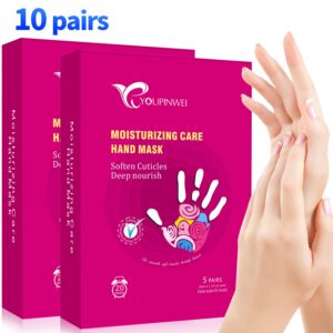 YOUPINWEI Organic Moisturizing Hand Mask>Hydrating Glove for Dry Skin> Hand Care for Winter Nourishing Smoothing Whitening Christmas Gift (10Pairs/Box)