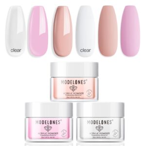 Modelones Nail Acrylic Powder Set> 3 Colors Milky White Pink Nude Acrylic Powder for All Seasons Skin Tones Acrylic Nail Art 3D Nail Carving French Nail Extension 30g*3