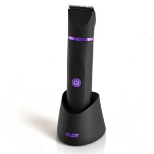 OLOV Electric Body Hair Trimmer – Groin Trimmer for Men – Bikini Trimmer Women – Wet/Dry Shaver Groomer, Replaceable Ceramic Blade Heads, USB Recharge Dock, Waterproof Hygiene Razor, Black Violet