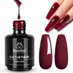 Beetles Dark Red Gel Polish, 15ml Full Maroon Red Gel Nail Polish Soak Off Nail Art Manicure Salon DIY Design at Home Gifts for Woman