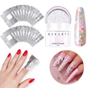 Makartt Mixed Glitter Acrylic Powder and Gel Nail Polish Remover Foil Wraps Bundle> Sparkly Nail Powder for Acrylic Nails>