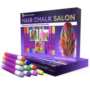 Desire Deluxe Hair Chalk for Girls Makeup Kit of 10 Temporary Colour Pens Gifts, Great Toy for Kids Age 5 6 7 8 9 10 11 12 13 Years Old, “Blue,Green,Grey,Pink,Purple