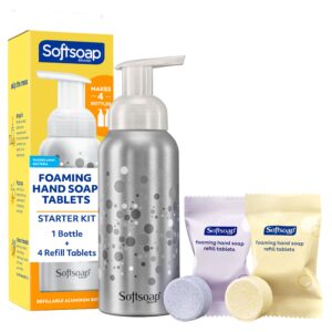 Softsoap Foaming Hand Soap Tablets Starter Kit with Aluminum Bottle Pump and 4 Refill Tablets, Lemon Fizz & Sparkling Lavender
