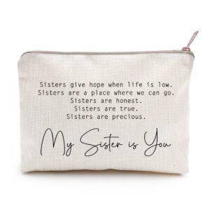 Sister Makeup Case Gift, Soul Sister Cosmetic Bag, Sister Birthday Gift, Sister Graduation Toiletry Bag Gift Motivation Quotes Sister Gift (Sister is you)
