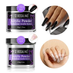 ROSALIND 4.2oz Clear Acrylic Powder 1.76oz Black Nail Acrylic Powder for Nail Acrylic Extension Professional Polymer Nail Acrylic Powder Clear Nails carving French Nail Extension> No Nail Lamp Needed